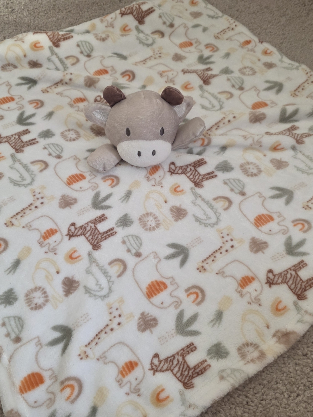 Baby Kiss Plush Security Blanket Snuggie Lovey Neutral Animal Print Tan Cream